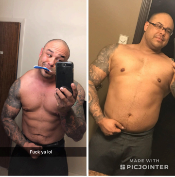Justin's progress comparison, after on the left and before on the right